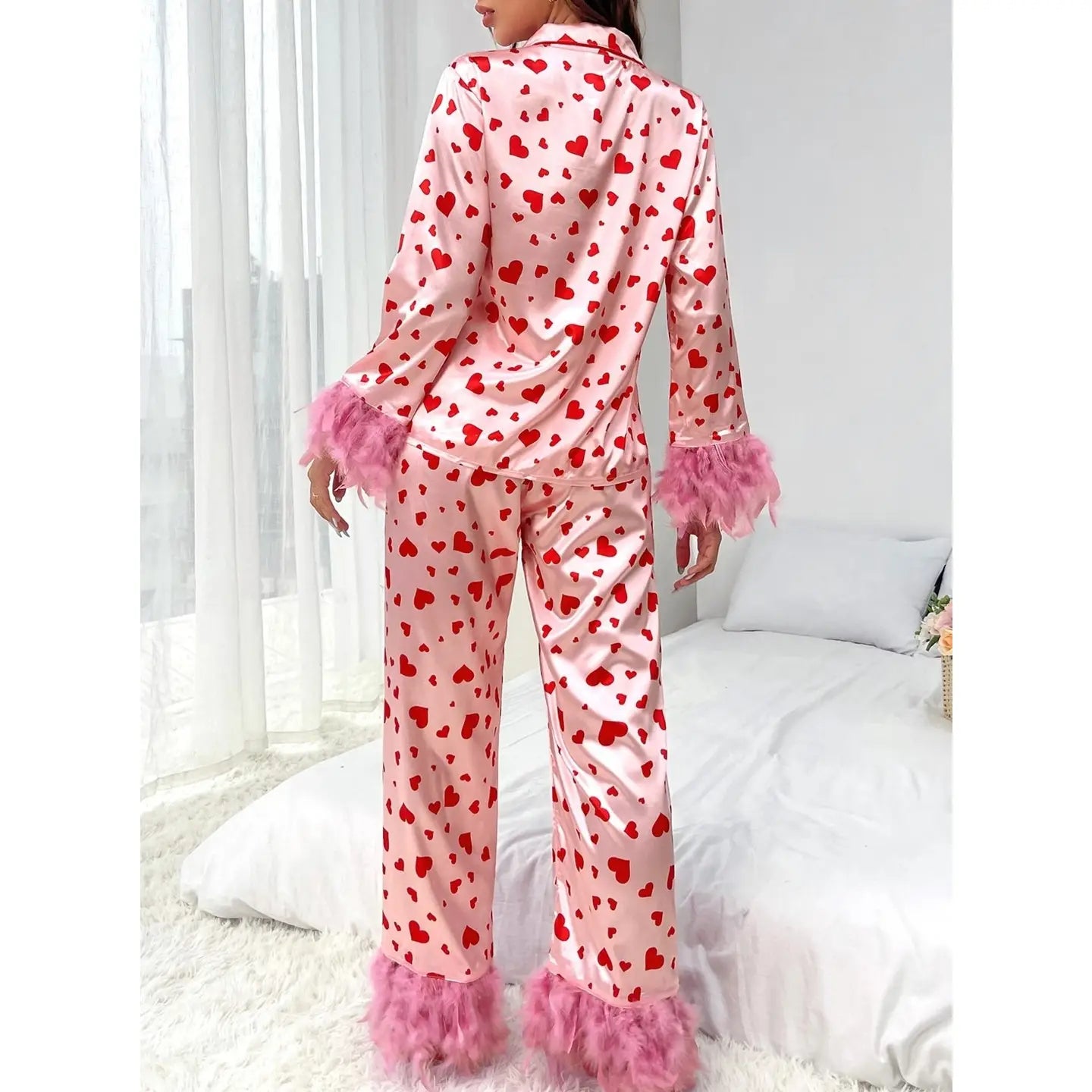 Valentine's Day Heart-Print Two-Piece Pajama Set