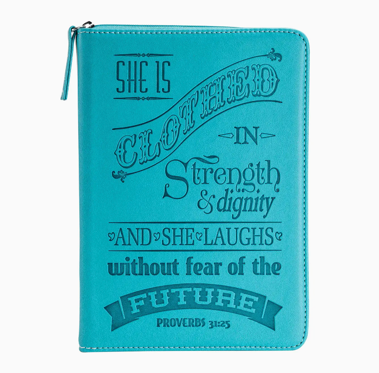 Teal Zippered Journal: She Is Clothed in Strength