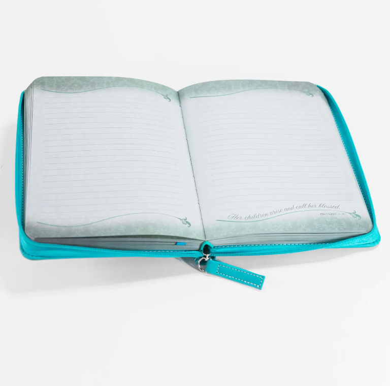 Teal Zippered Journal: She Is Clothed in Strength