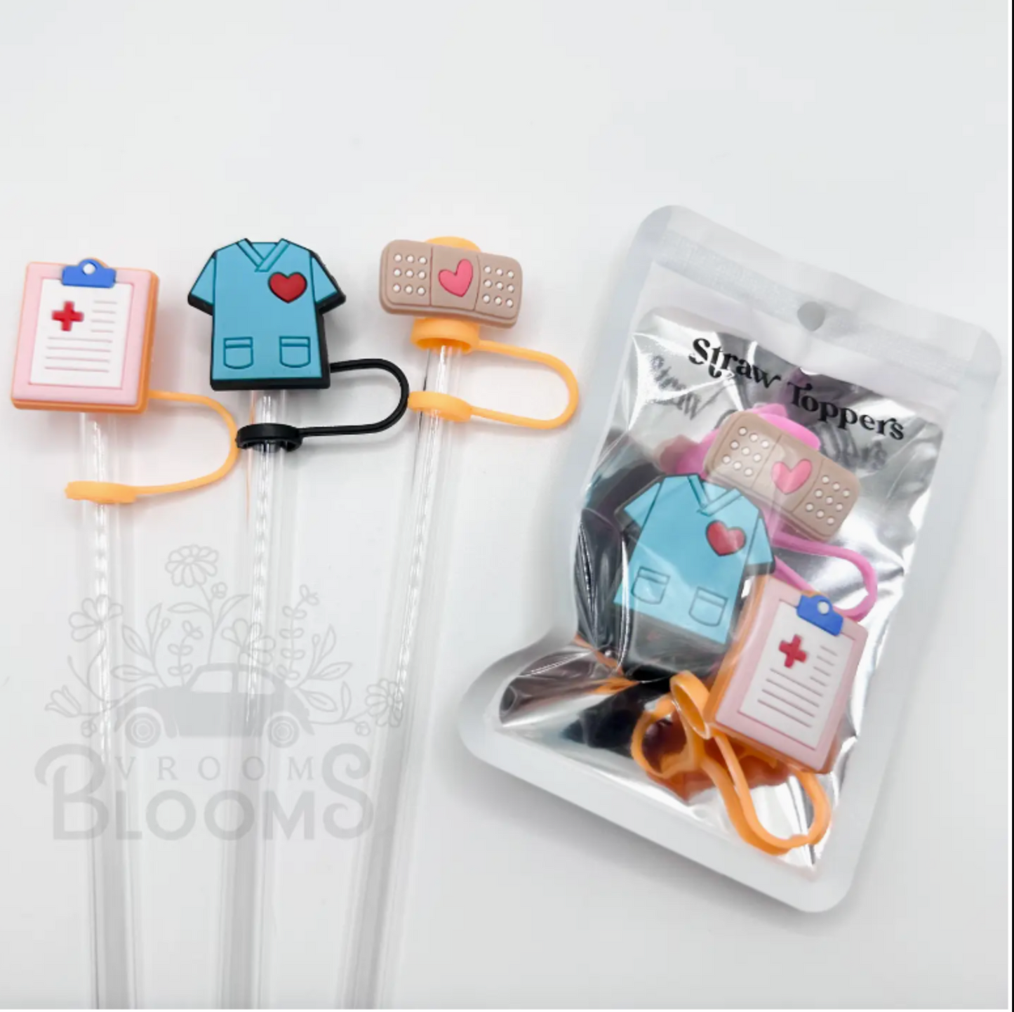 Straw Topper 3 Pack - Scrub Top, Med Clipboard, & Bandaid