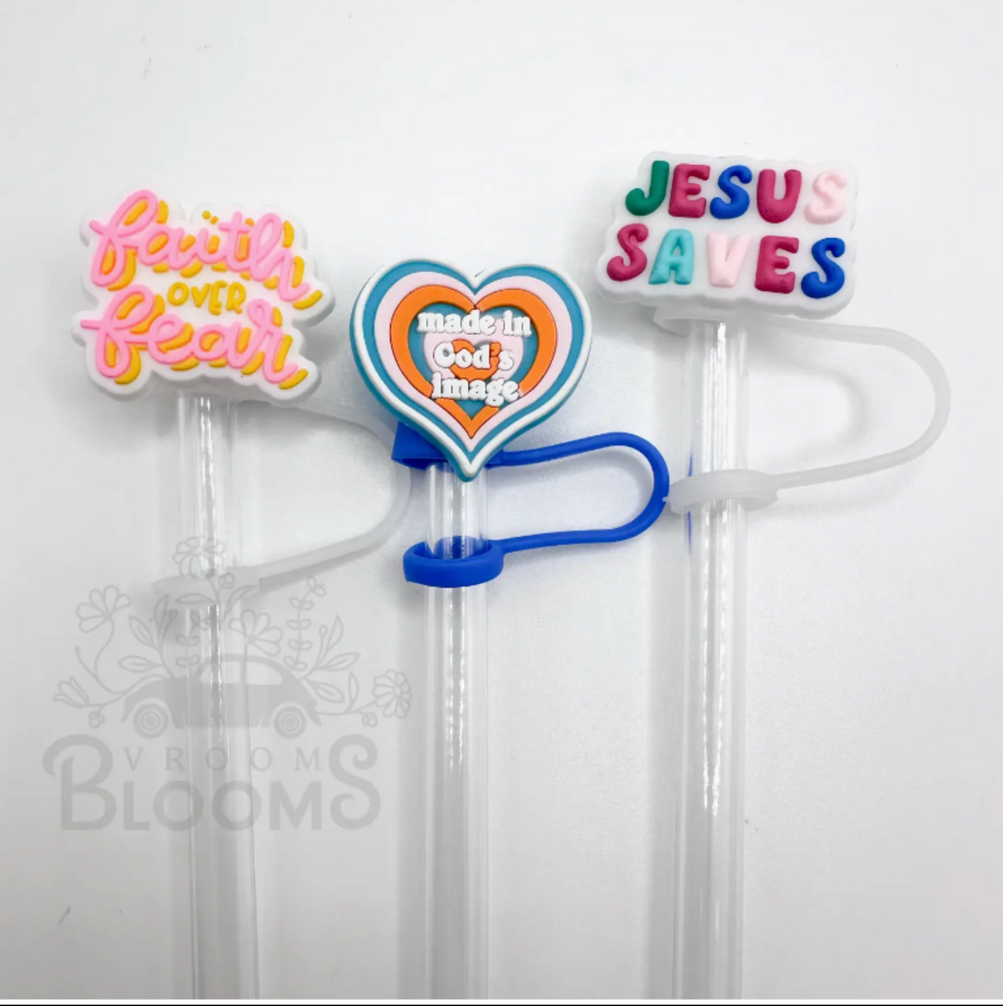 Straw Topper 3 Pack - Jesus Saves, Gods Image, Christian