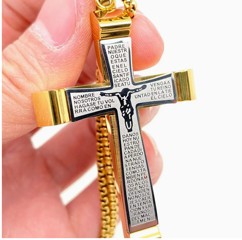 Spanish Polished Stainless Steel Jesus Cross Necklace-Mj/Mnp