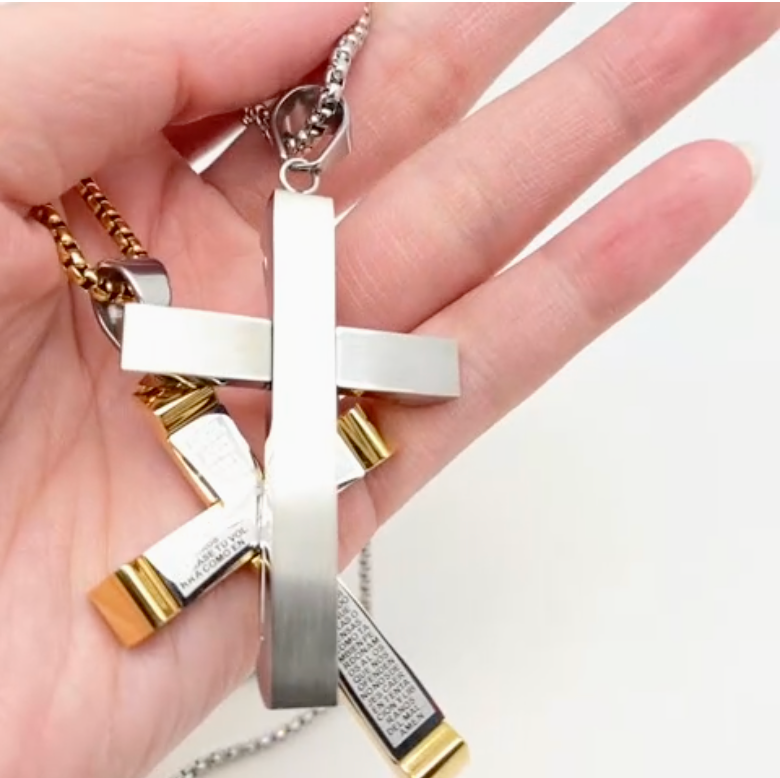 Spanish Polished Stainless Steel Jesus Cross Necklace-Mj/Mnp