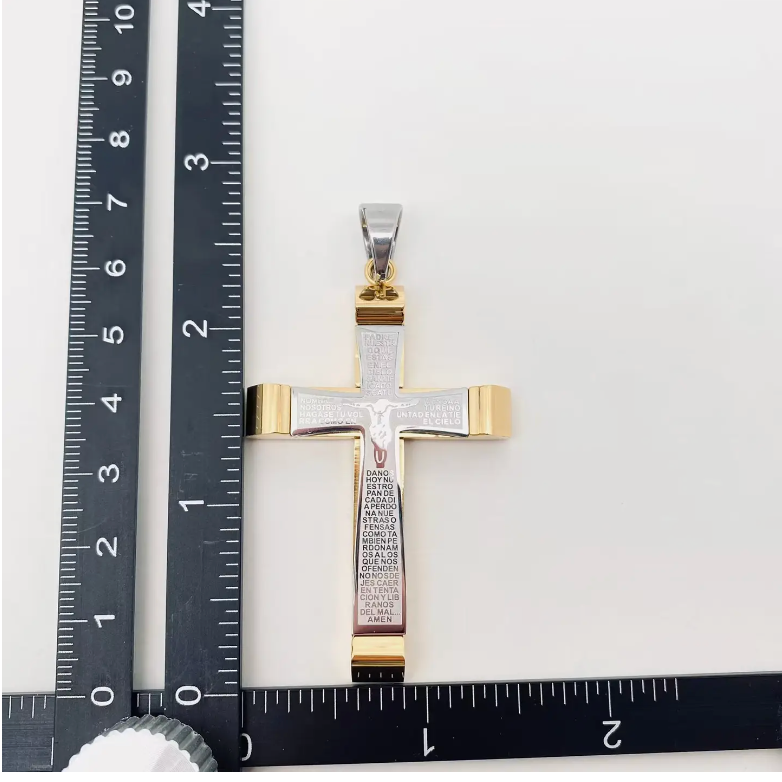 Spanish Polished Stainless Steel Jesus Cross Necklace-Mj/Mnp
