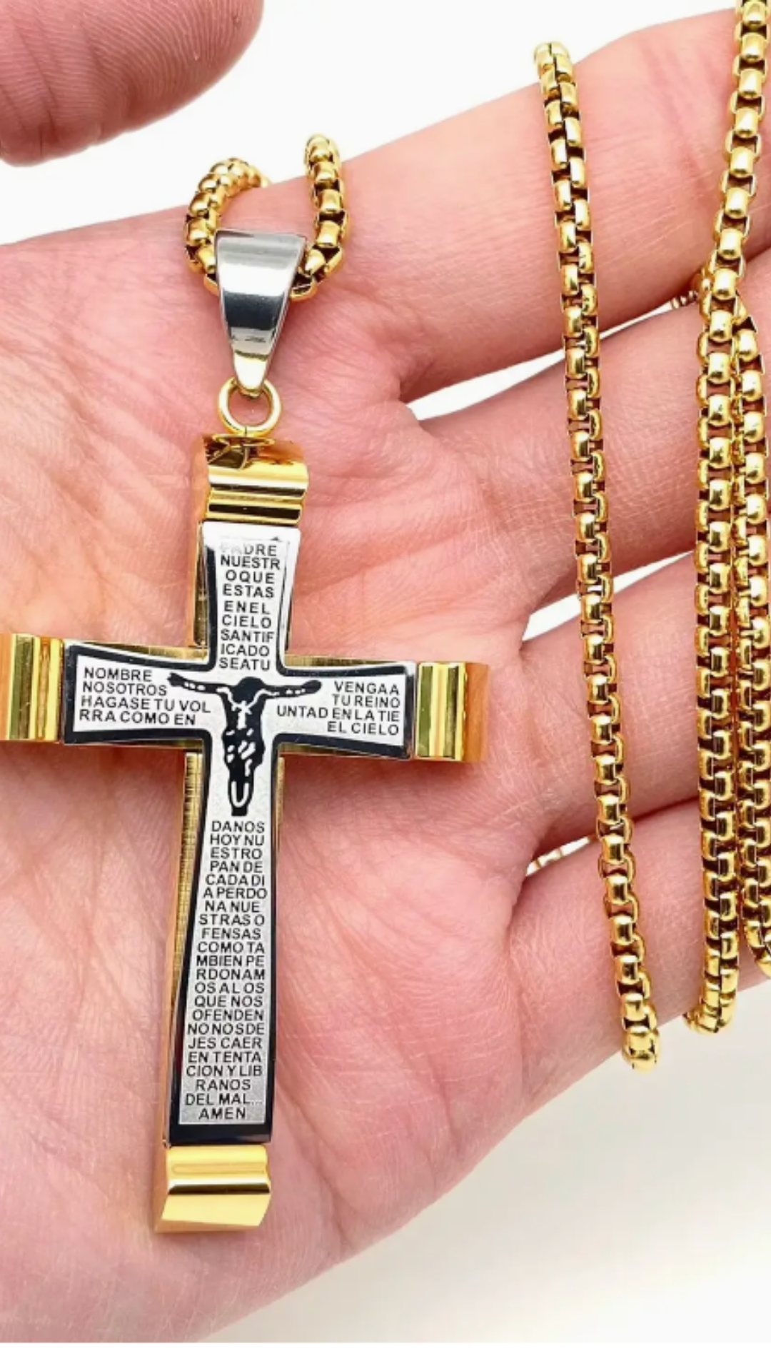 Spanish Polished Stainless Steel Jesus Cross Necklace-Mj/Mnp