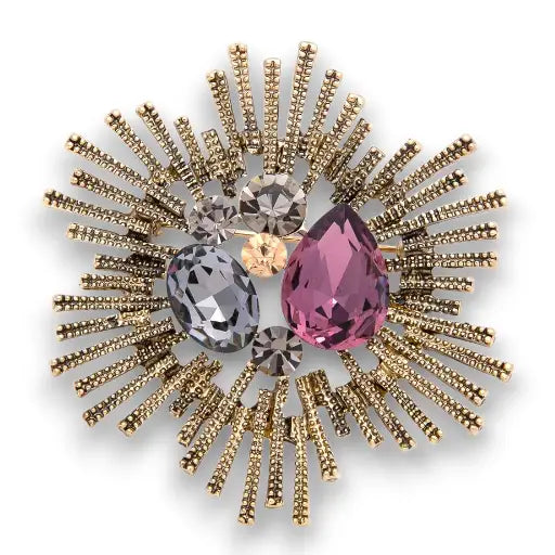 MVintage Celestial Antique Gold Mix Shape Multi Color Crystal Brooch Pin