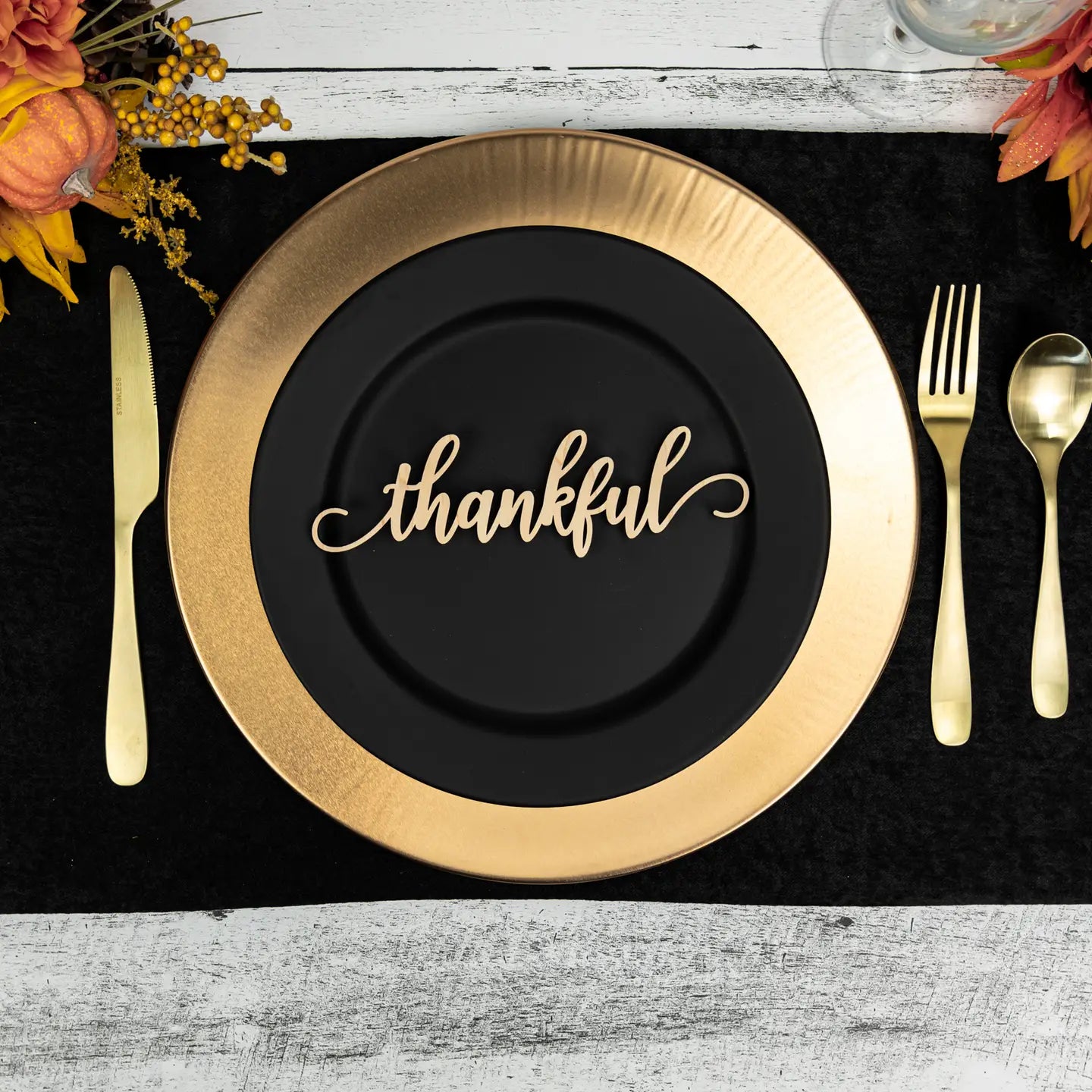 Grateful Place Card Settings, Wood Thanksgiving Table Decor