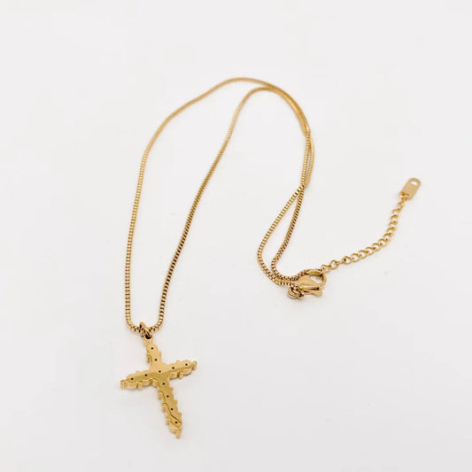 Stainless Steel Inlaid Zircon Cross Pendant Necklace