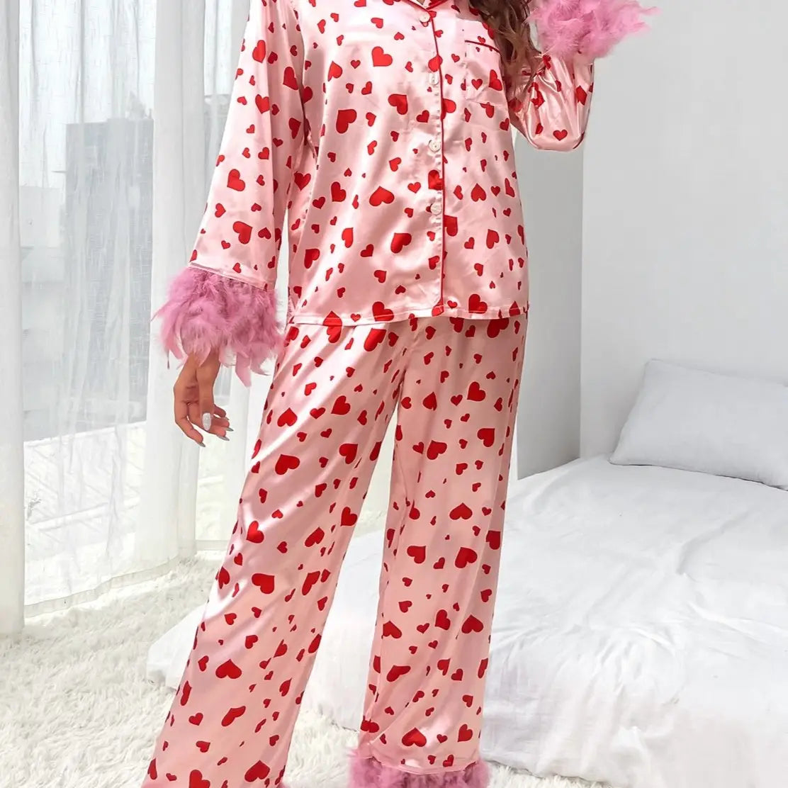 Valentine's Day Heart-Print Two-Piece Pajama Set
