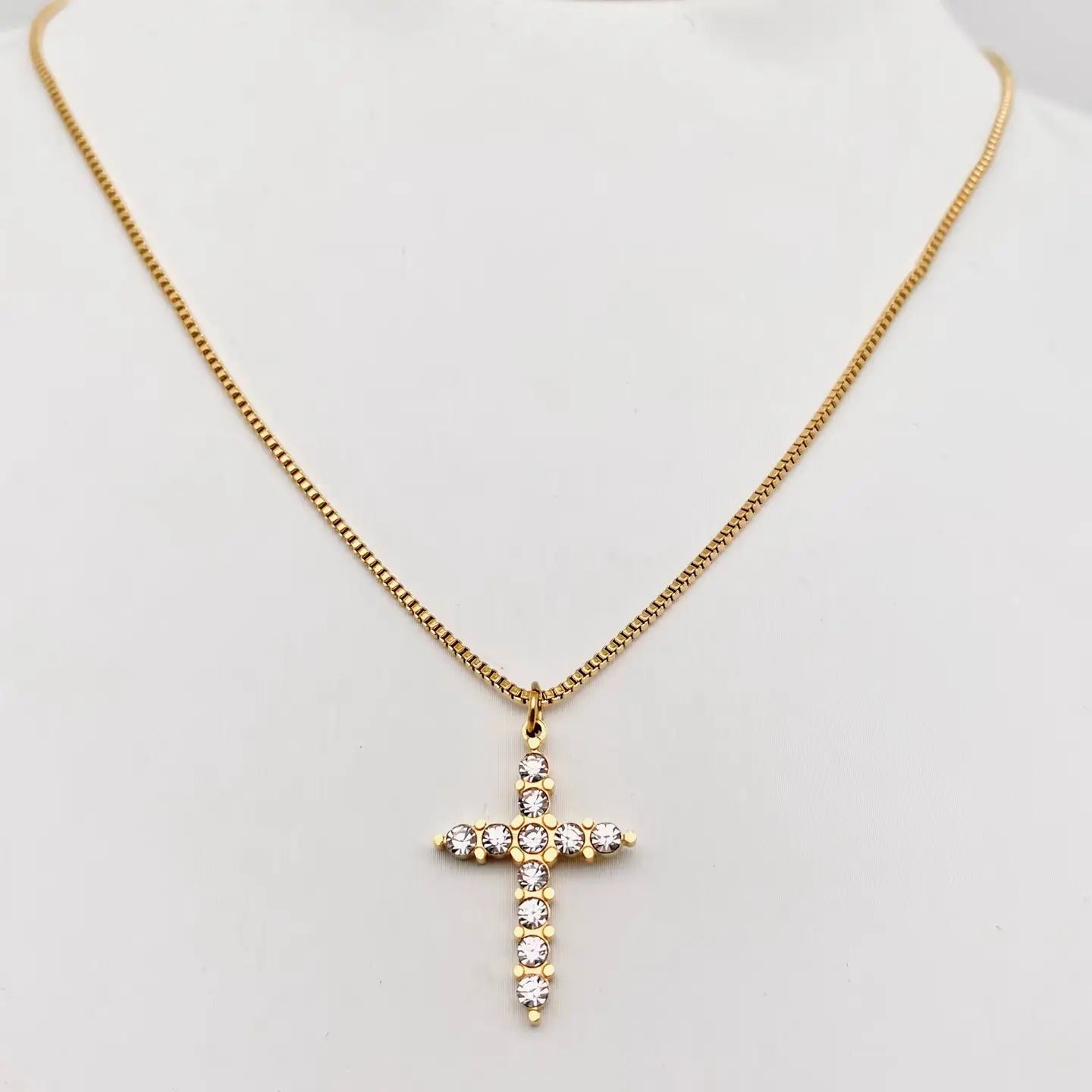 Stainless Steel Inlaid Zircon Cross Pendant Necklace