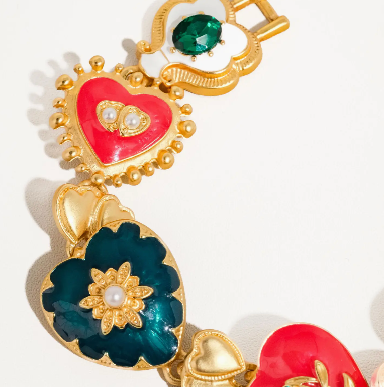 Elysian 18K Gold Boho Baroque Heart Color Bracelet
