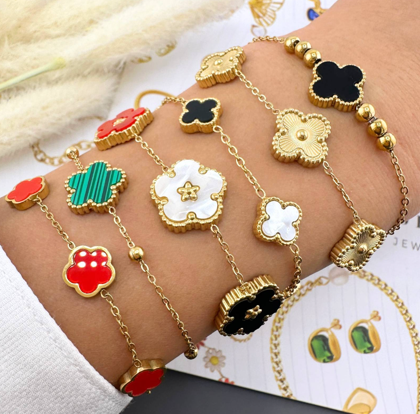 18K gold plated Stainless steel "Four-leaf clover" bracelet, Intensity