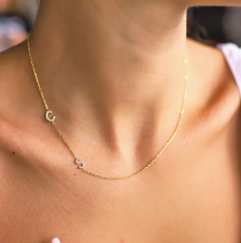 Cz Initial NecklaceSideways Initial