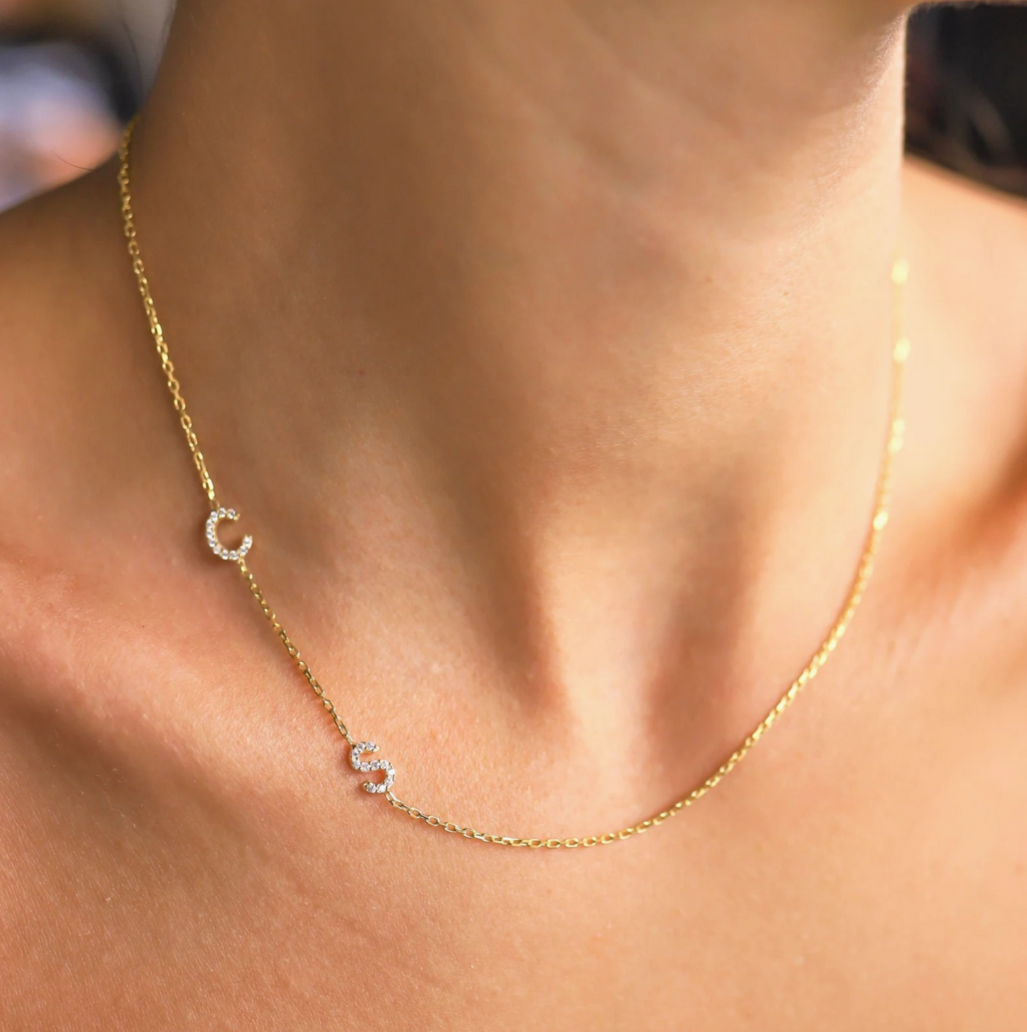 Cz Initial NecklaceSideways Initial