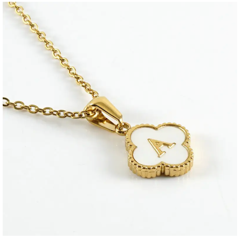 Clover Shell Initial Charm Necklace