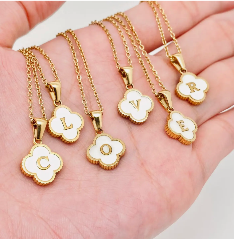 Clover Shell Initial Charm Necklace