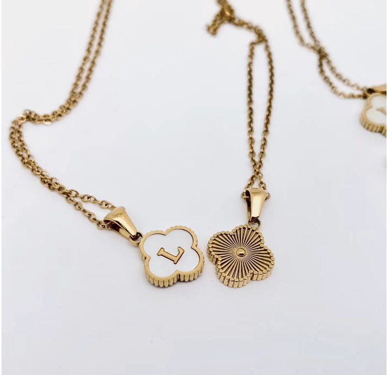 Clover Shell Initial Charm Necklace