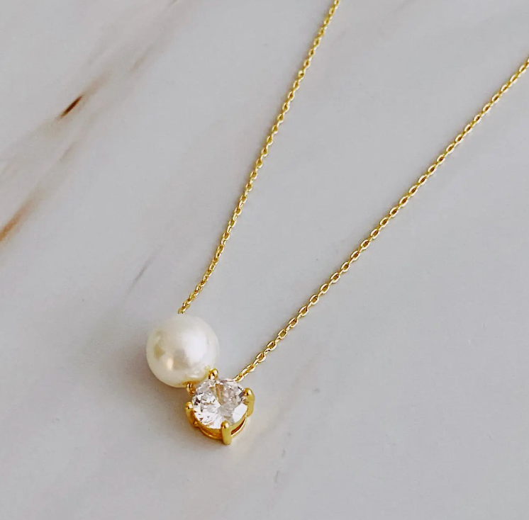 Single Pearl and Diamond Necklace