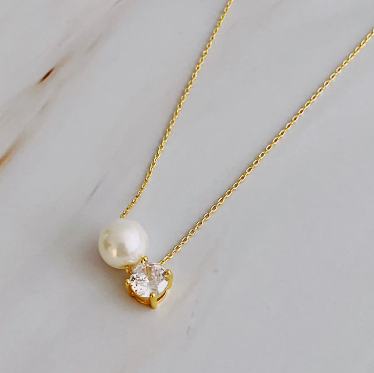 Single Pearl and Diamond Necklace