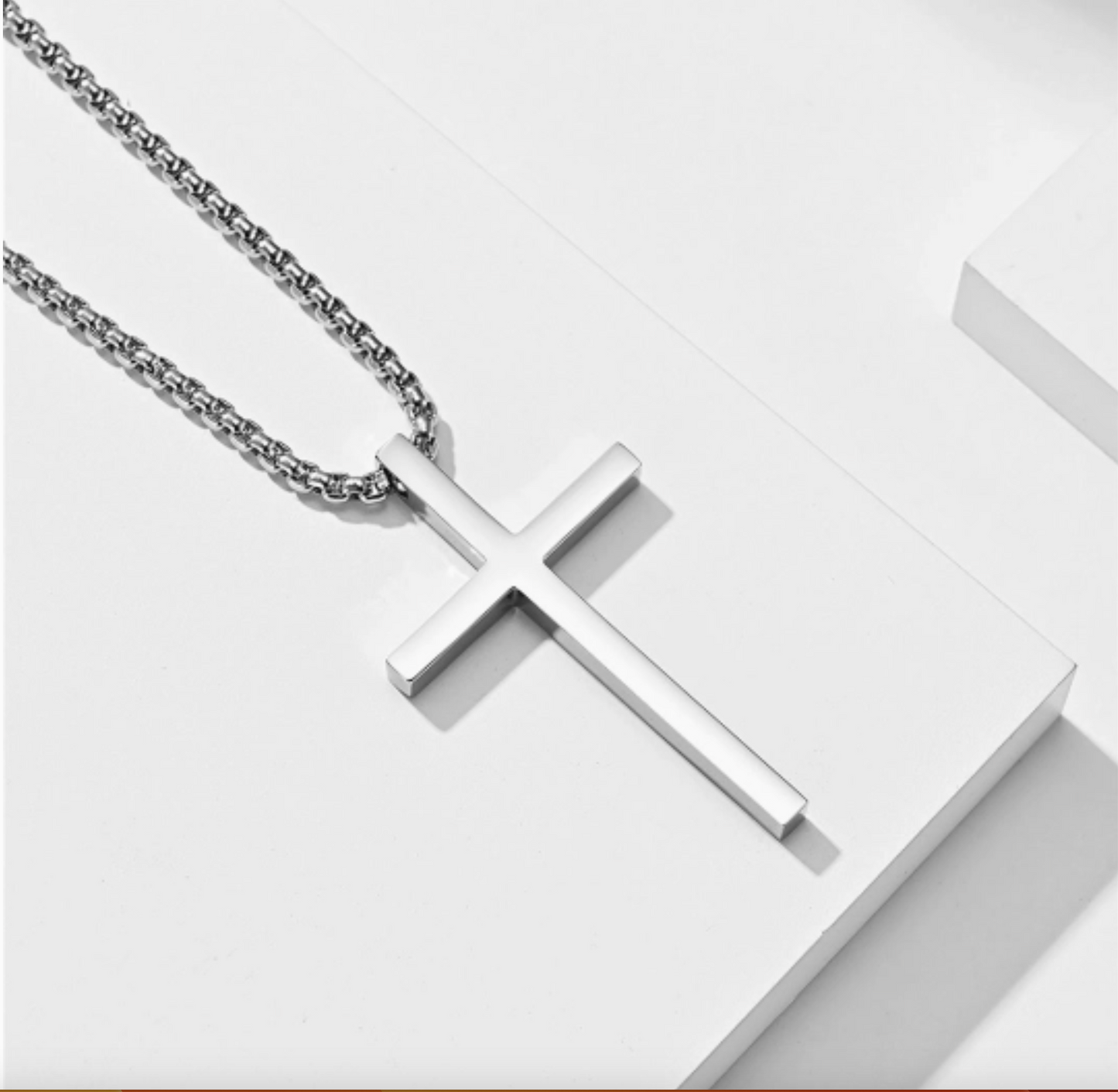 Mens Cross Charm Pendant Necklace in Stainless Steel