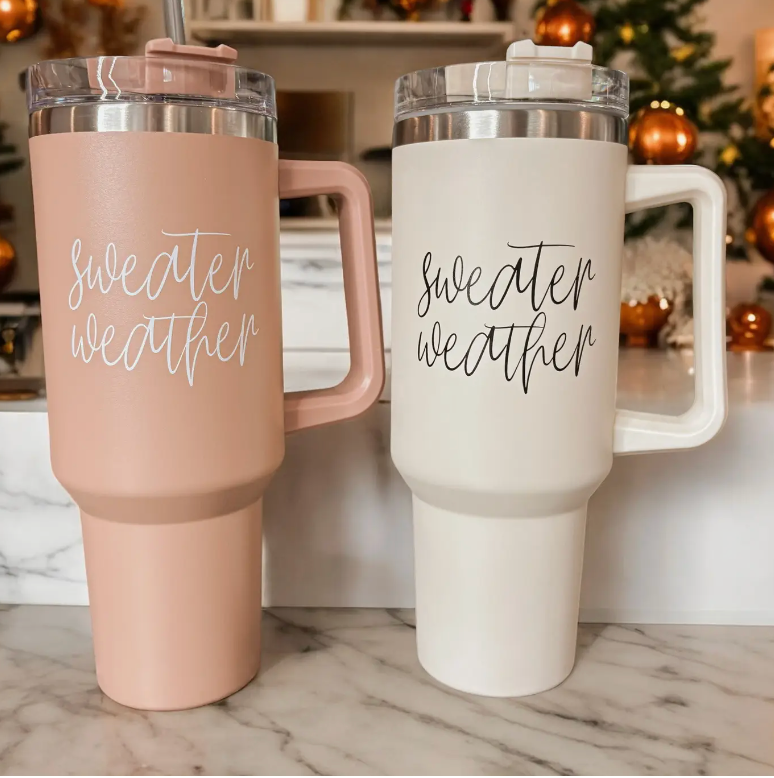 Sweater Weather Cream 40 oz Travel Tumbler, Fall Home & Gift