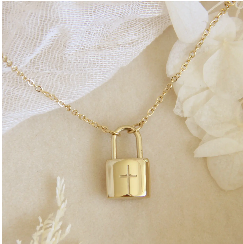 In Christ Cross Lock Necklace, Secure in Christ Necklace