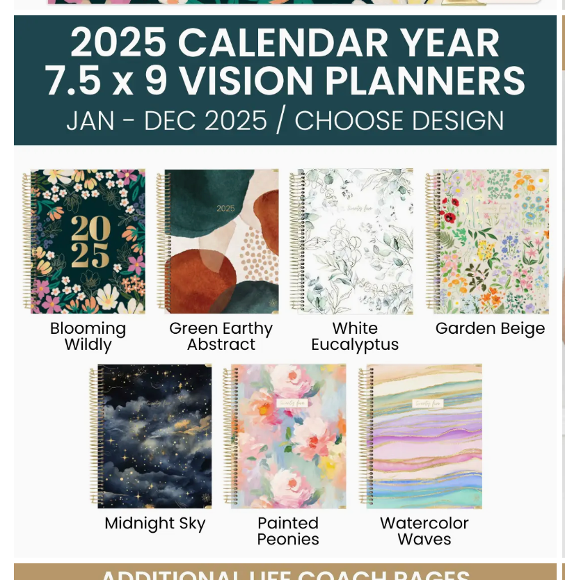 2025 Calendar Year Vision Planners 7.5" X 9" - Choose Design