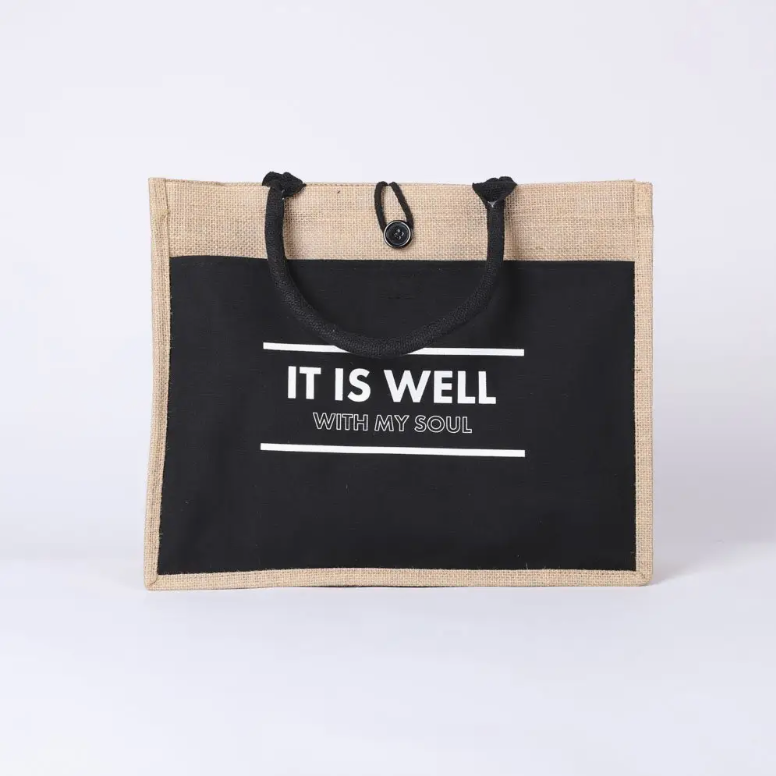 Jute Tote Bag - It Is Well - 17x13.5x6