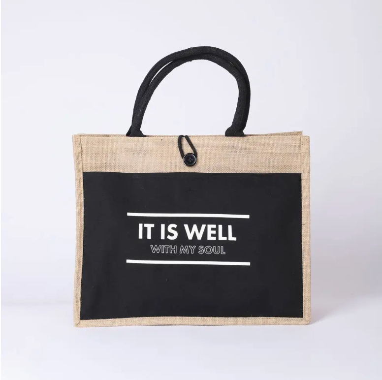 Jute Tote Bag - It Is Well - 17x13.5x6