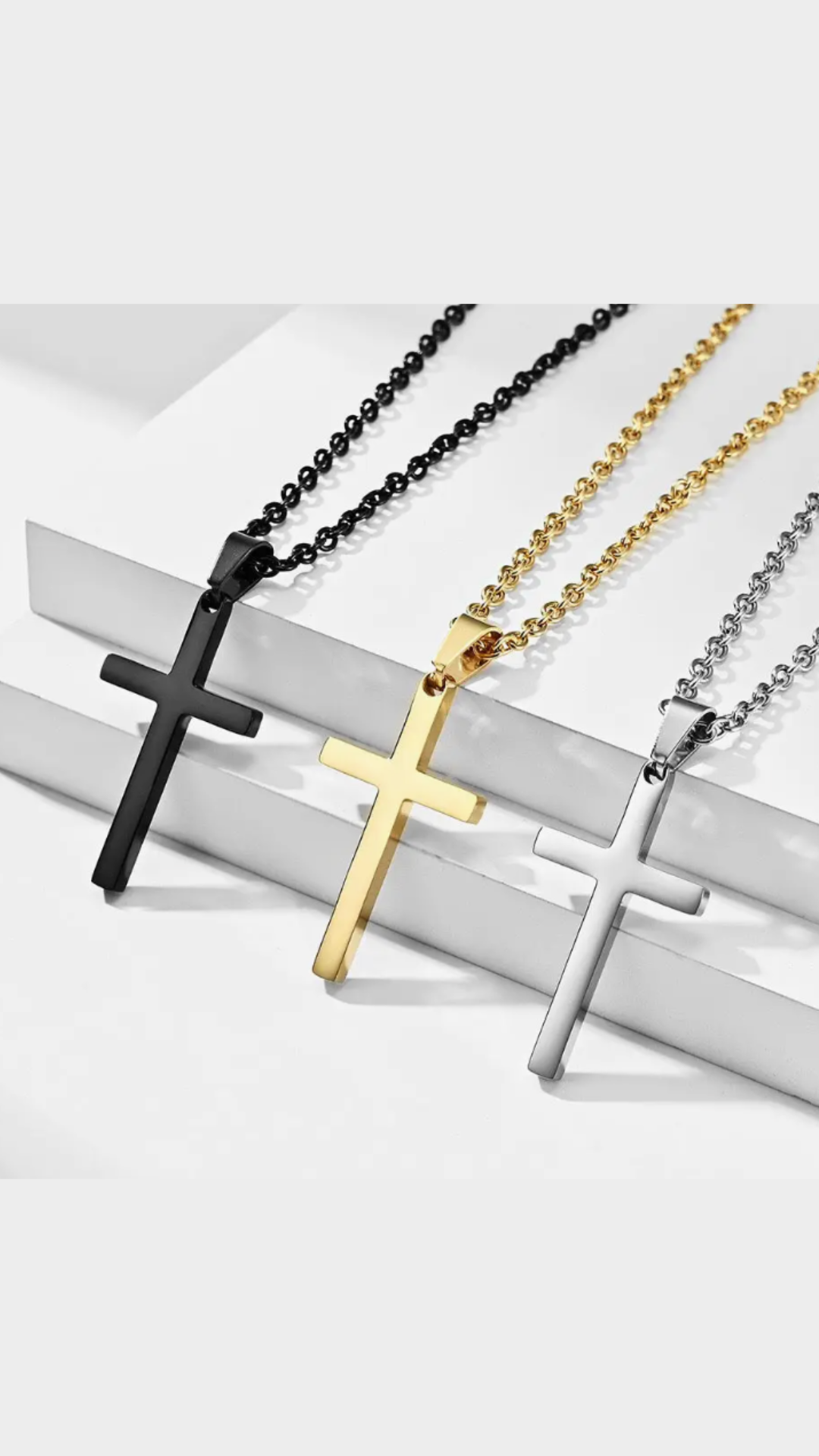 Mens Cross Charm Pendant Necklace in Stainless Steel