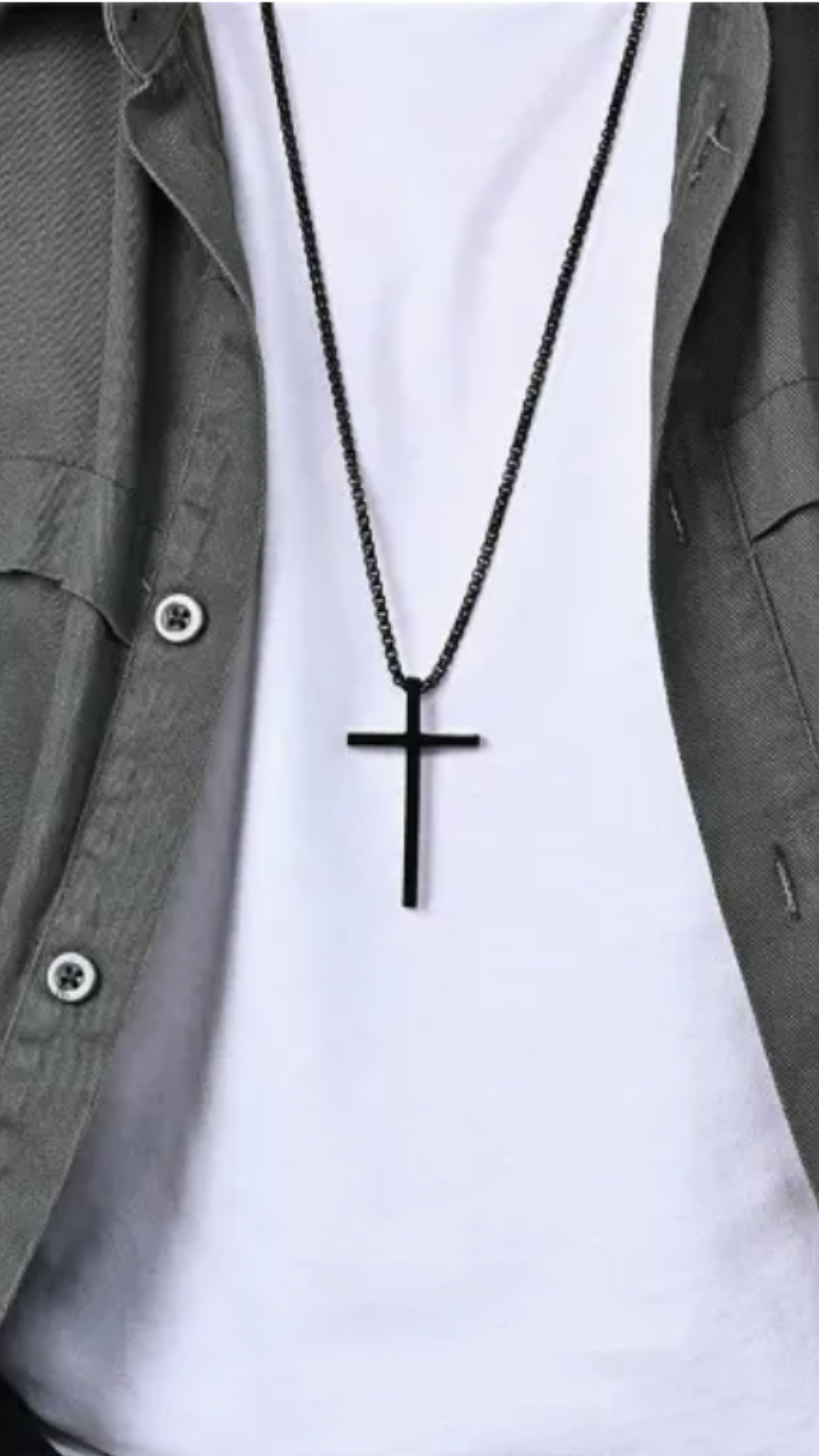 Mens Cross Charm Pendant Necklace in Stainless Steel