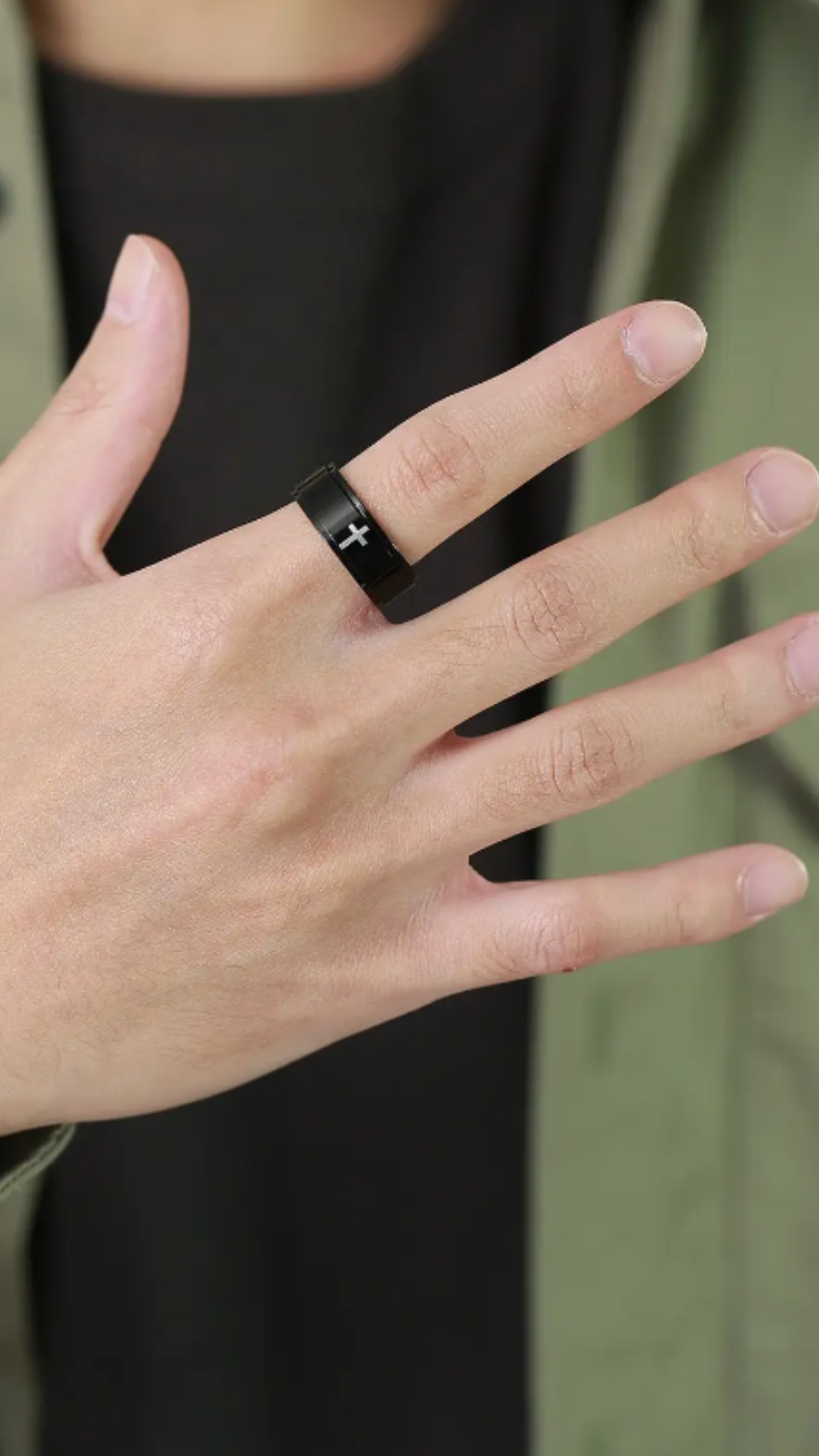 Custom Cross Anxiety Fidget Spinner Ring in Stainless Steel Engraved Forever Love