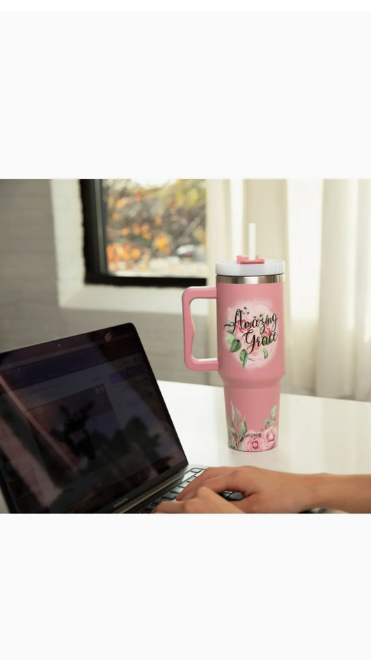 Amazing Grace Floral 40oz Tumbler w/ Handle