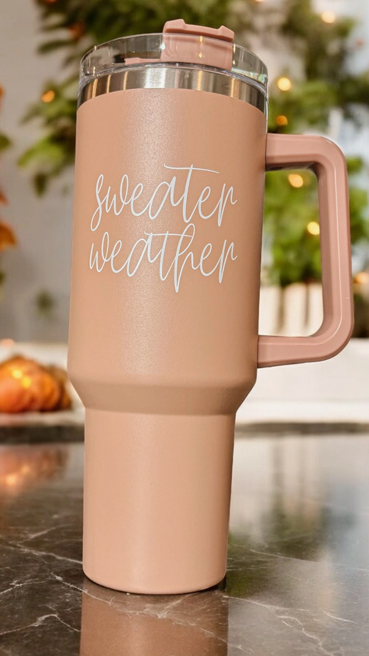 Sweater Weather Cream 40 oz Travel Tumbler, Fall Home & Gift