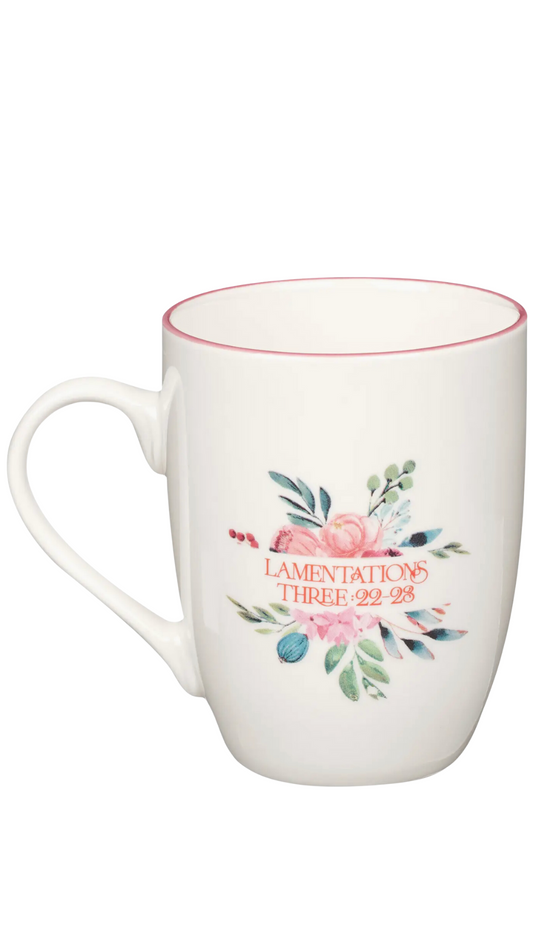 Mug Pink Floral Mercies Are New Lam. 3:22-23