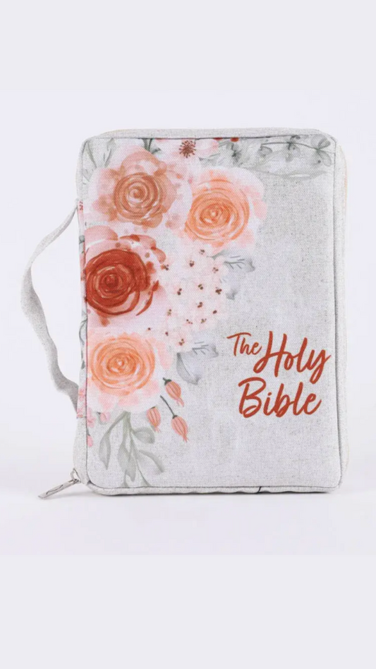 Canvas Bible Cover - Holy Bible Floral - M