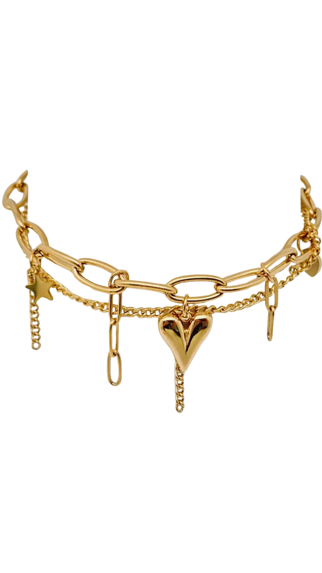 Star Heart Charm 18K Gold Plated Double Chain Bracelet