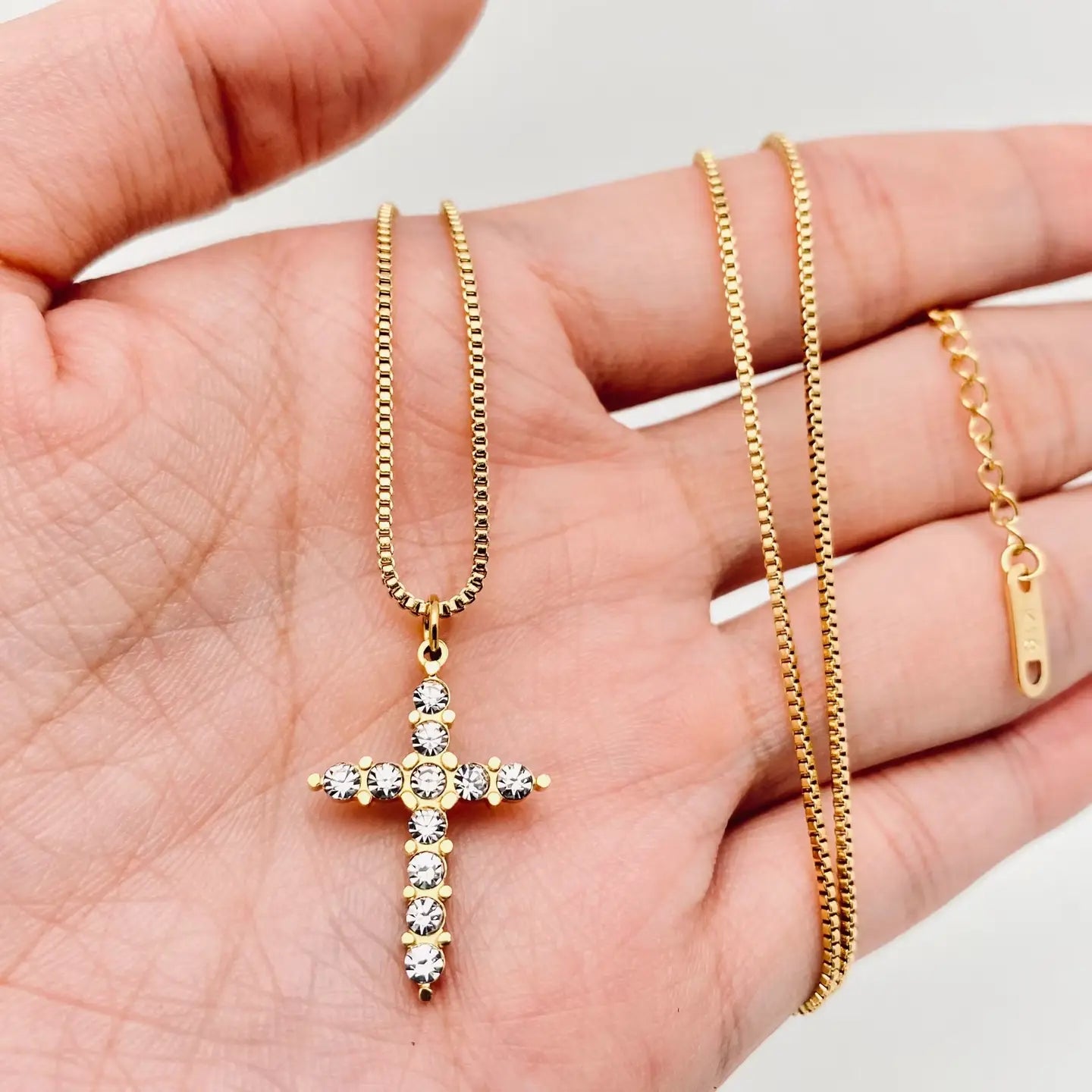 Stainless Steel Inlaid Zircon Cross Pendant Necklace