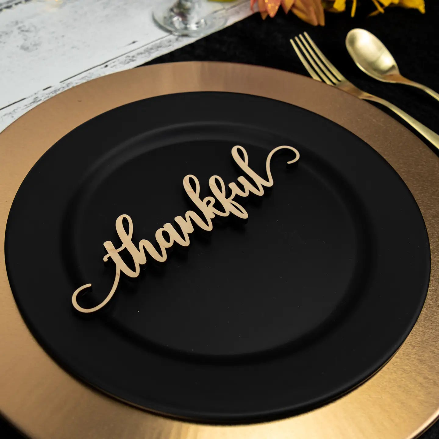 Grateful Place Card Settings, Wood Thanksgiving Table Decor